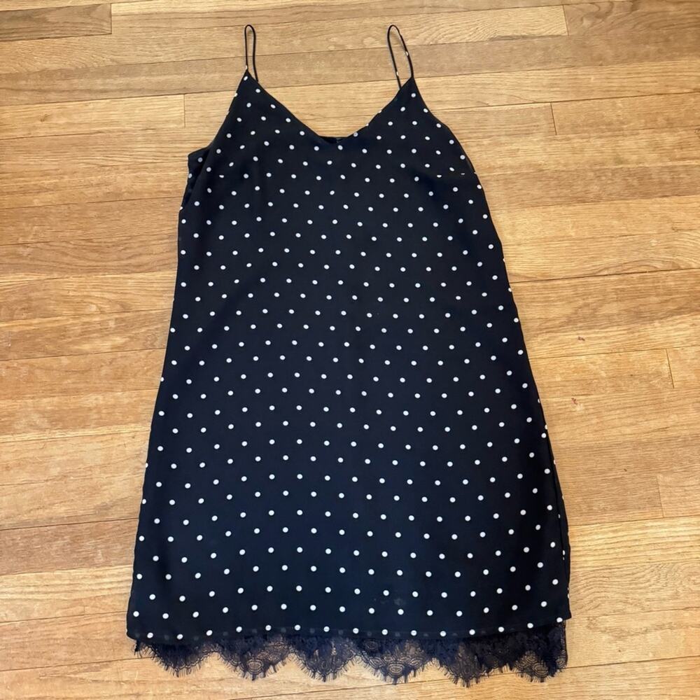 H&M Divided black white dot spaghetti strap slip mini shift dress size 14
b48